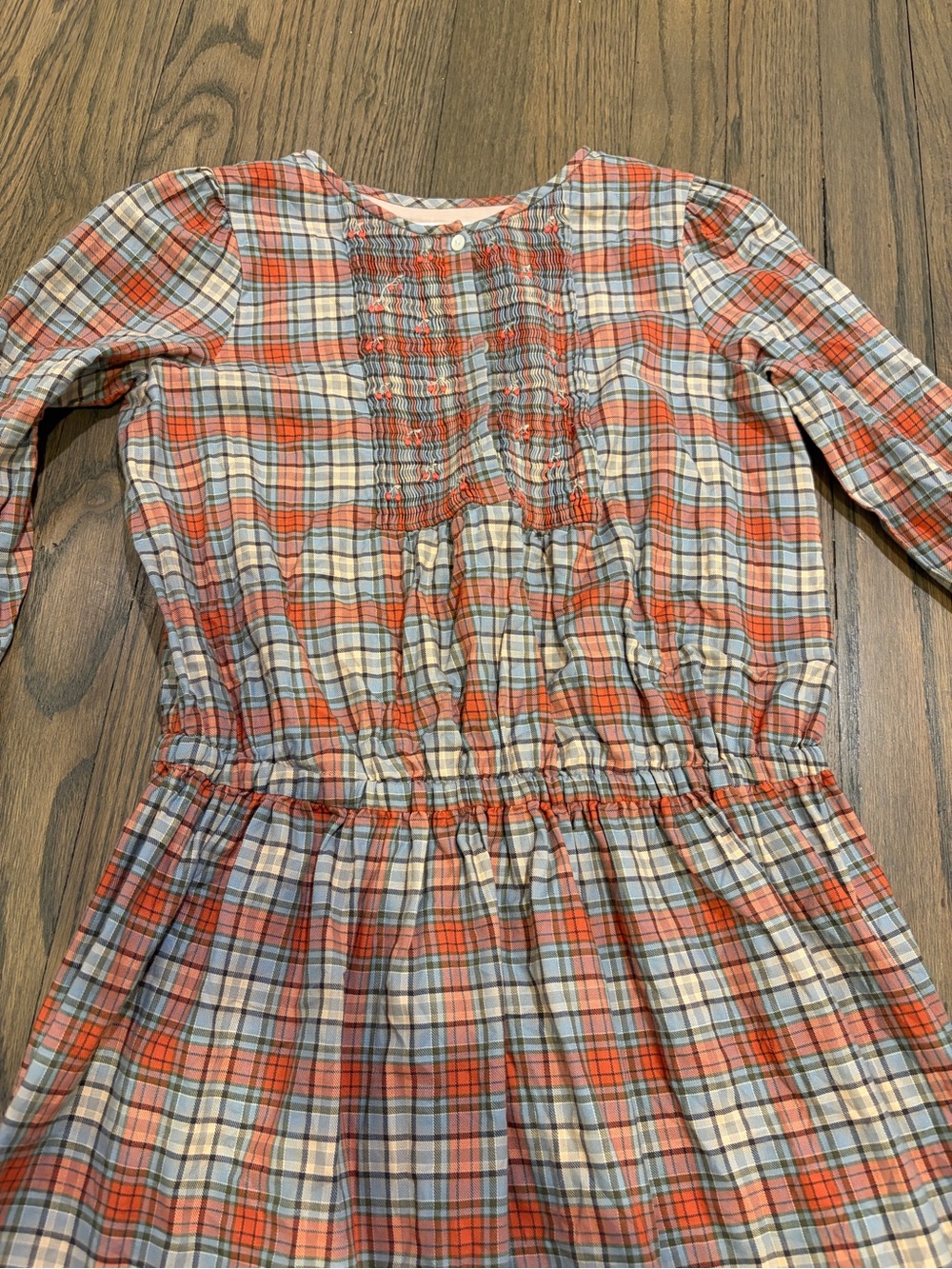 Bonpoint Orange, Blue and Cream Plaid Long-Sleeve Dress